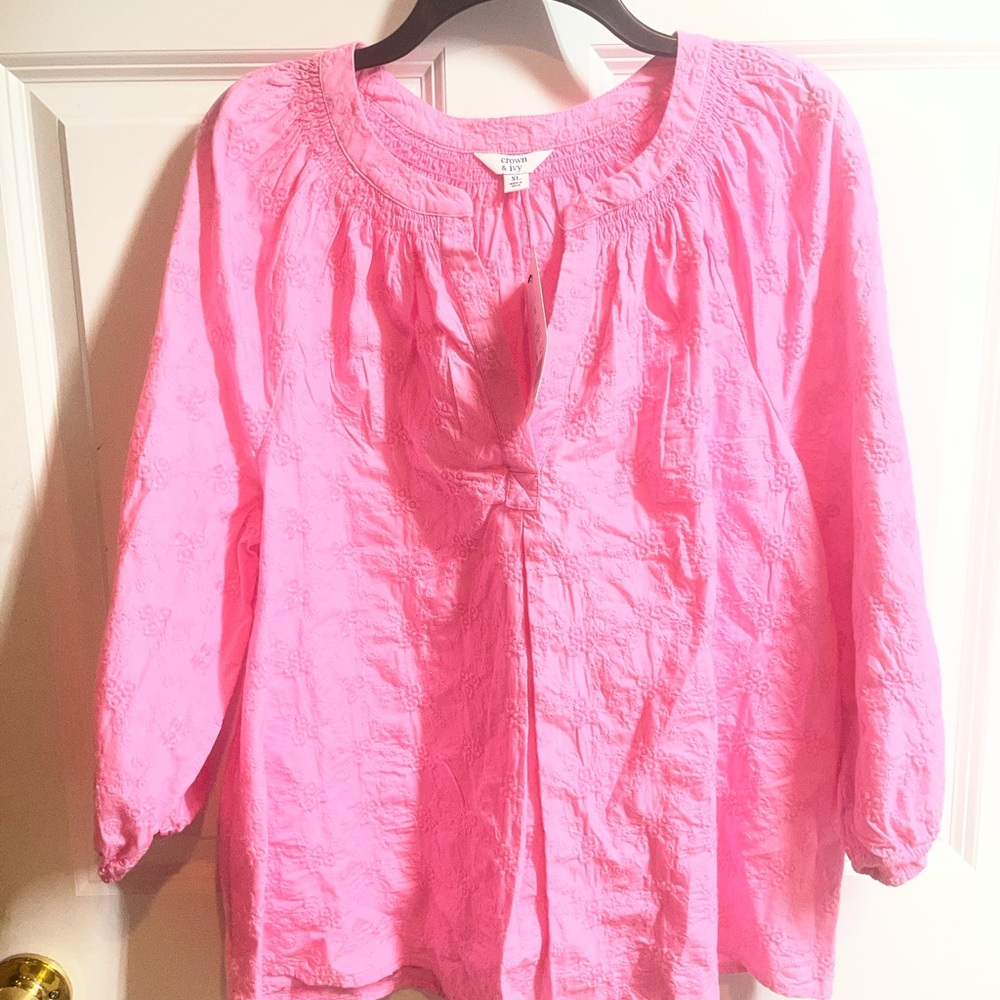 Wonderly Pink Embroidered Peasant Blouse